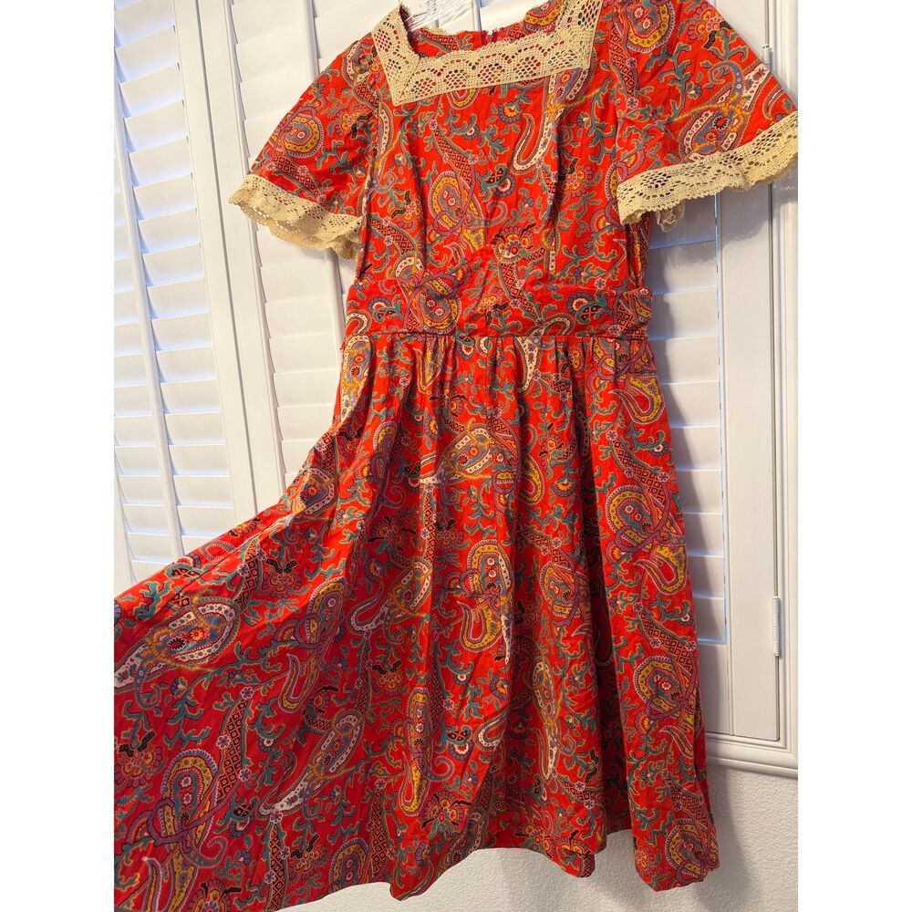 Vintage 70s Dollyrockers /clothes Samuel Sherman Paisley Crochet Lace Midi Dress